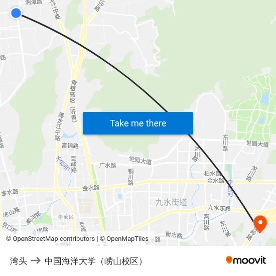 湾头 to 中国海洋大学（崂山校区） map