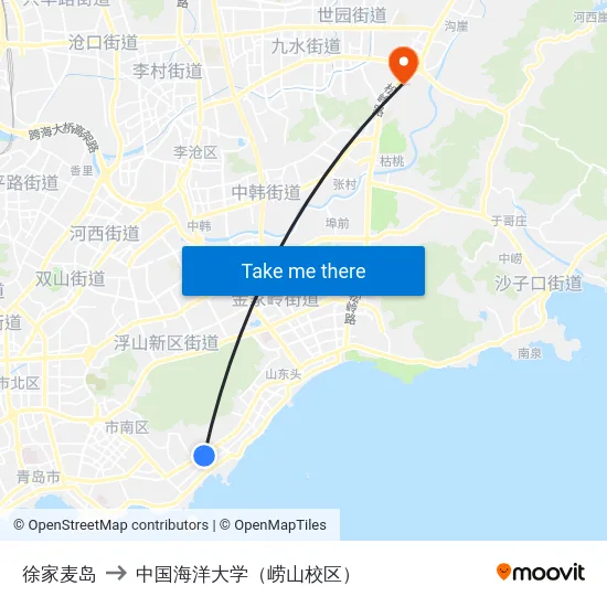 徐家麦岛 to 中国海洋大学（崂山校区） map