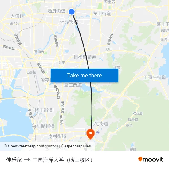 佳乐家 to 中国海洋大学（崂山校区） map