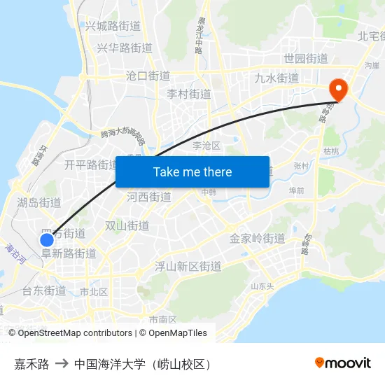 嘉禾路 to 中国海洋大学（崂山校区） map