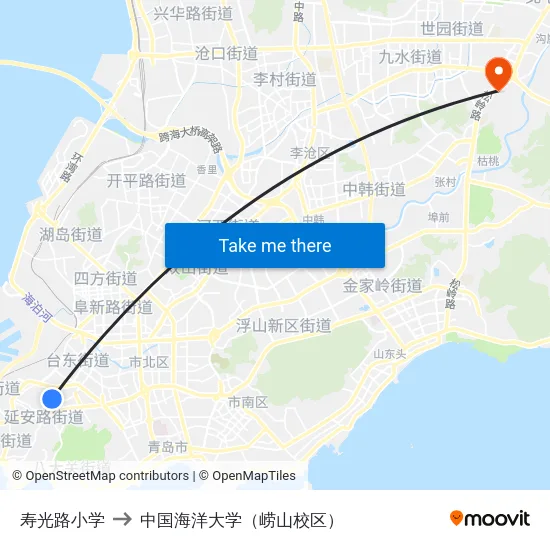 寿光路小学 to 中国海洋大学（崂山校区） map