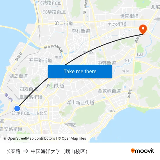 长春路 to 中国海洋大学（崂山校区） map