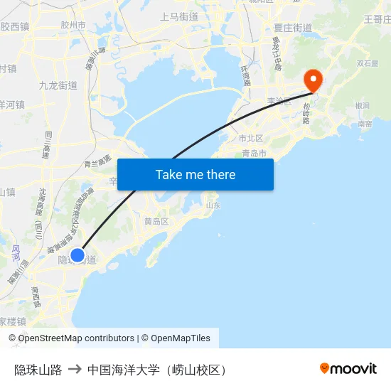 隐珠山路 to 中国海洋大学（崂山校区） map