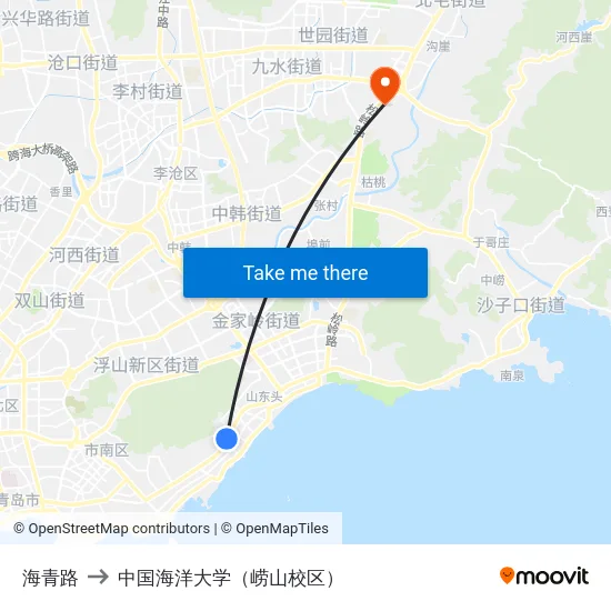 海青路 to 中国海洋大学（崂山校区） map