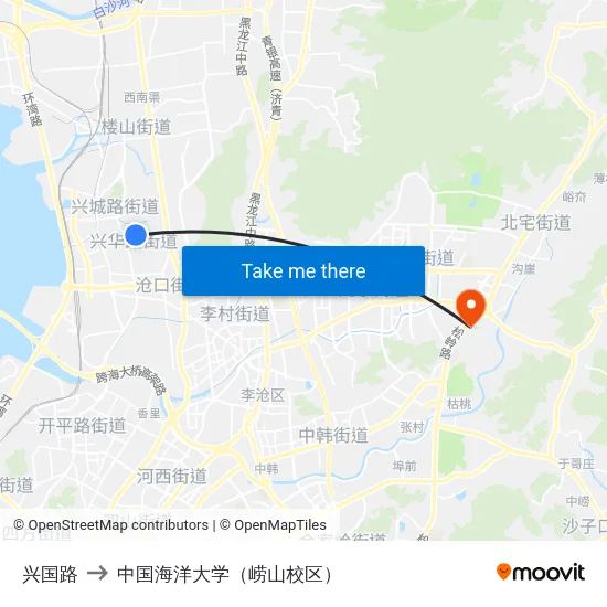 兴国路 to 中国海洋大学（崂山校区） map
