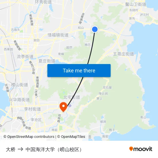 大桥 to 中国海洋大学（崂山校区） map