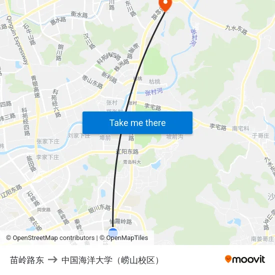苗岭路东 to 中国海洋大学（崂山校区） map