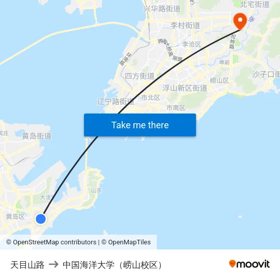 天目山路 to 中国海洋大学（崂山校区） map