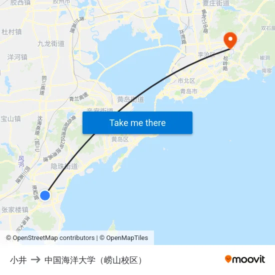 小井 to 中国海洋大学（崂山校区） map