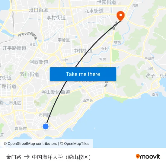 金门路 to 中国海洋大学（崂山校区） map