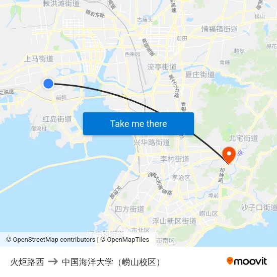 火炬路西 to 中国海洋大学（崂山校区） map