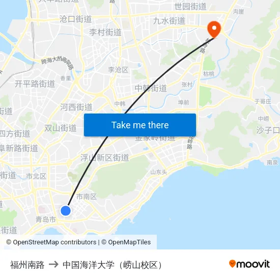 福州南路 to 中国海洋大学（崂山校区） map