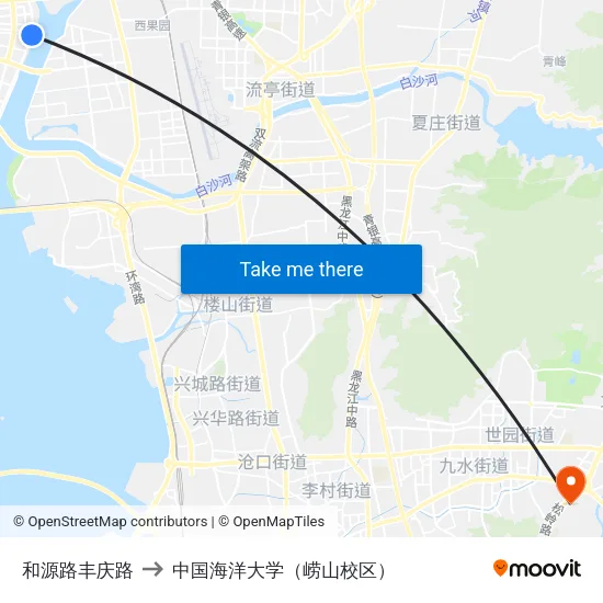和源路丰庆路 to 中国海洋大学（崂山校区） map
