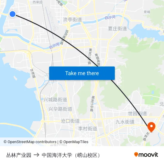 丛林产业园 to 中国海洋大学（崂山校区） map