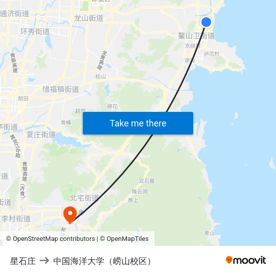 星石庄 to 中国海洋大学（崂山校区） map