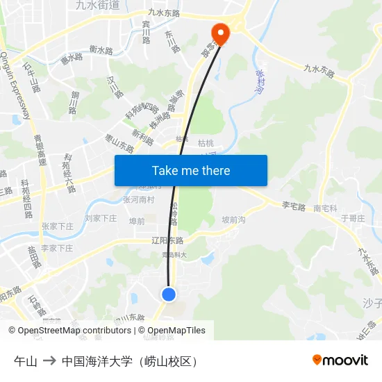 午山 to 中国海洋大学（崂山校区） map