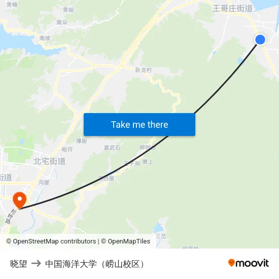晓望 to 中国海洋大学（崂山校区） map