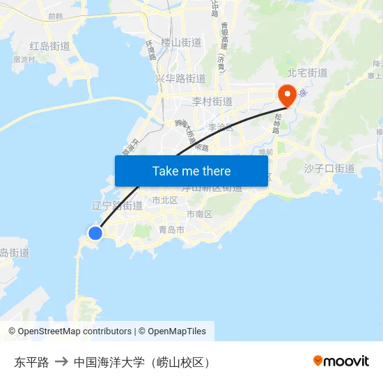 东平路 to 中国海洋大学（崂山校区） map