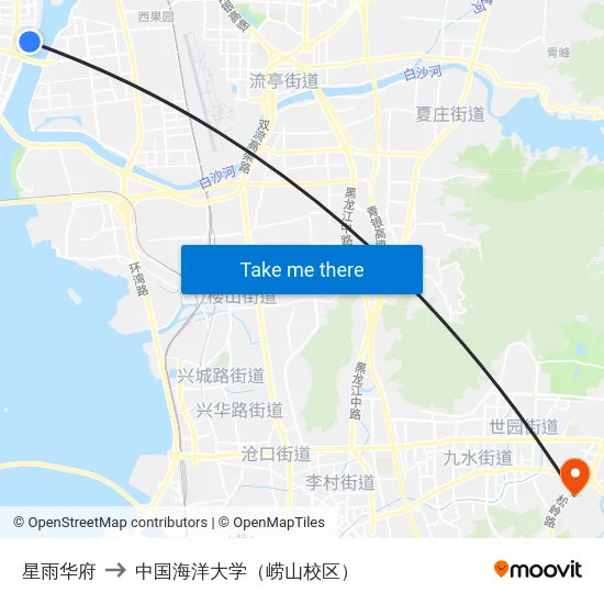 星雨华府 to 中国海洋大学（崂山校区） map