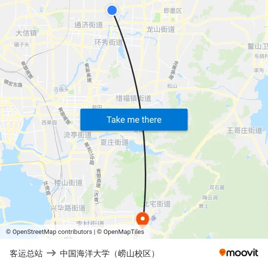客运总站 to 中国海洋大学（崂山校区） map