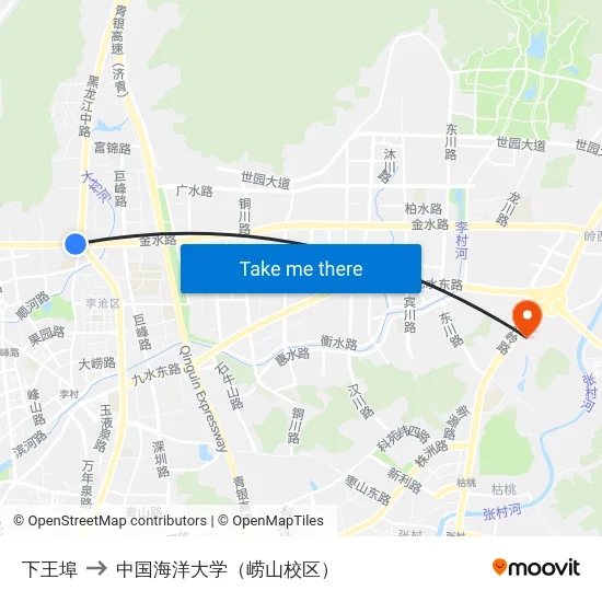 下王埠 to 中国海洋大学（崂山校区） map