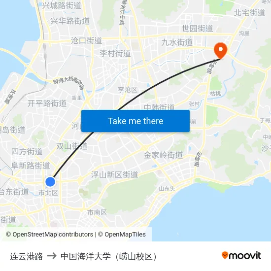 连云港路 to 中国海洋大学（崂山校区） map