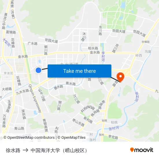 徐水路 to 中国海洋大学（崂山校区） map