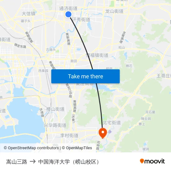 嵩山三路 to 中国海洋大学（崂山校区） map