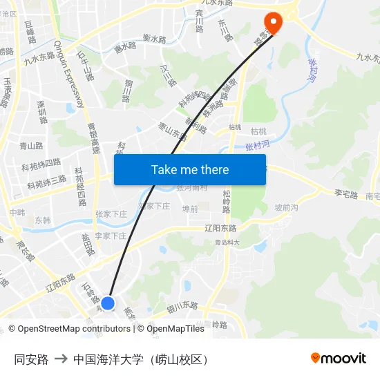 同安路 to 中国海洋大学（崂山校区） map