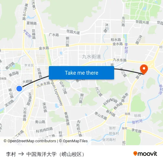 李村 to 中国海洋大学（崂山校区） map