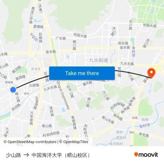 少山路 to 中国海洋大学（崂山校区） map