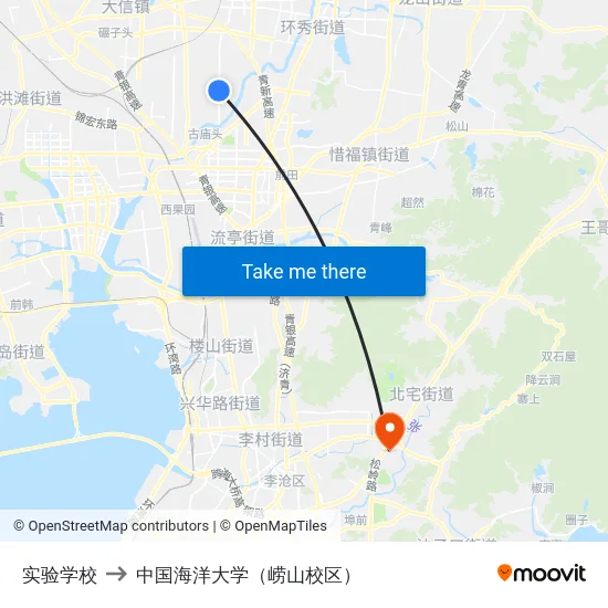 实验学校 to 中国海洋大学（崂山校区） map