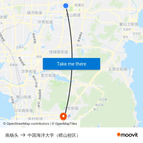 南杨头 to 中国海洋大学（崂山校区） map