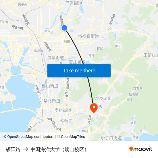 硕阳路 to 中国海洋大学（崂山校区） map