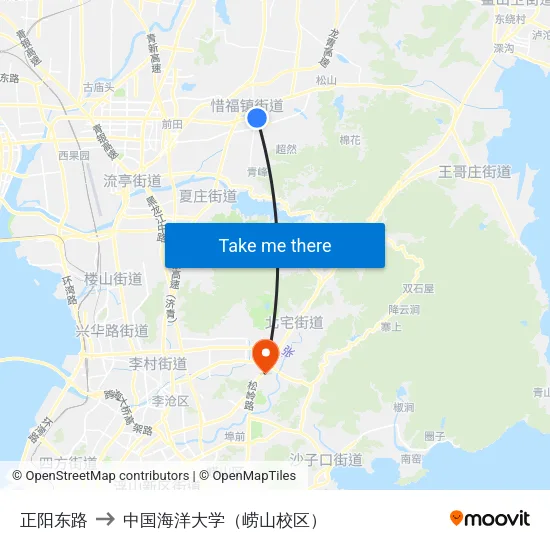 正阳东路 to 中国海洋大学（崂山校区） map