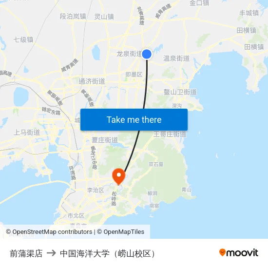 前蒲渠店 to 中国海洋大学（崂山校区） map