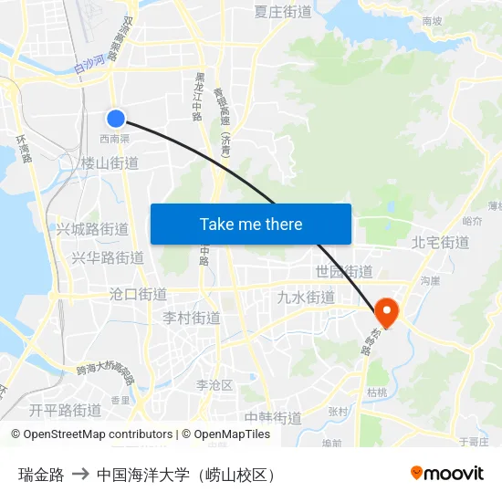 瑞金路 to 中国海洋大学（崂山校区） map