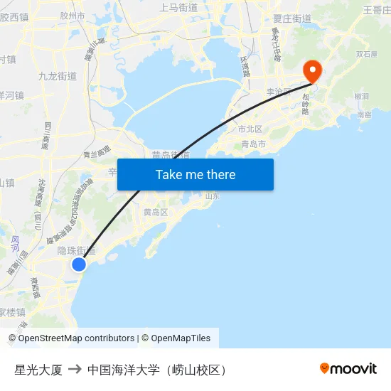 星光大厦 to 中国海洋大学（崂山校区） map
