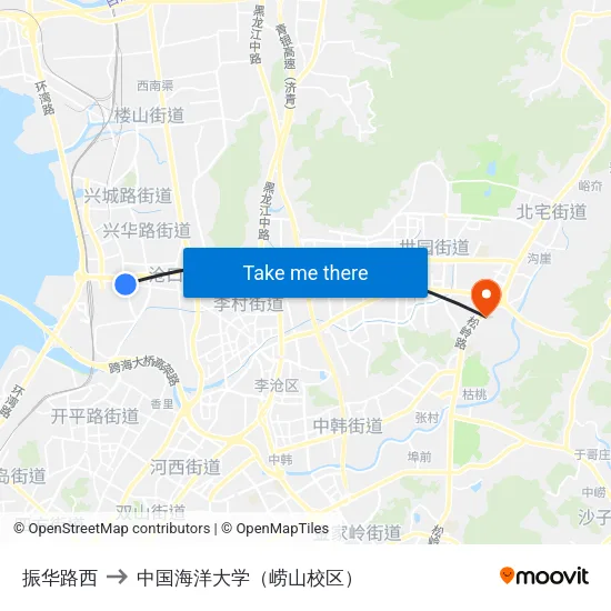 振华路西 to 中国海洋大学（崂山校区） map