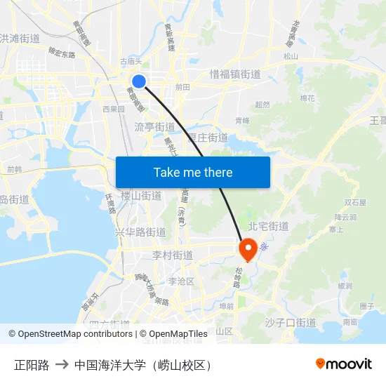 正阳路 to 中国海洋大学（崂山校区） map