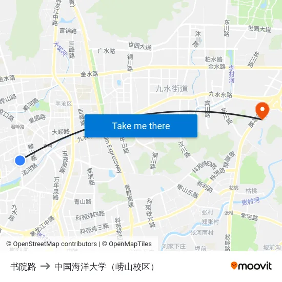 书院路 to 中国海洋大学（崂山校区） map