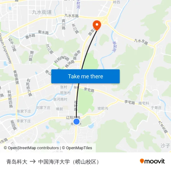 青岛科大 to 中国海洋大学（崂山校区） map
