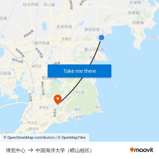 博览中心 to 中国海洋大学（崂山校区） map