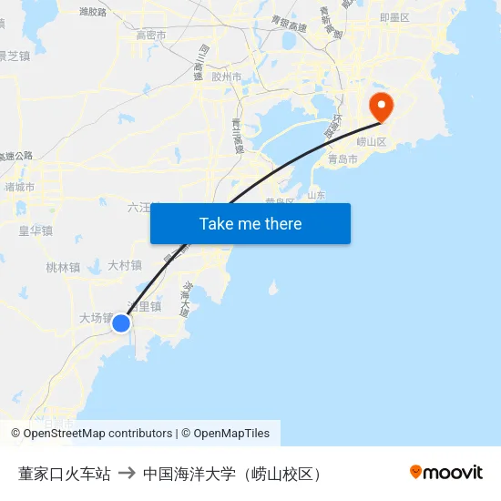 董家口火车站 to 中国海洋大学（崂山校区） map