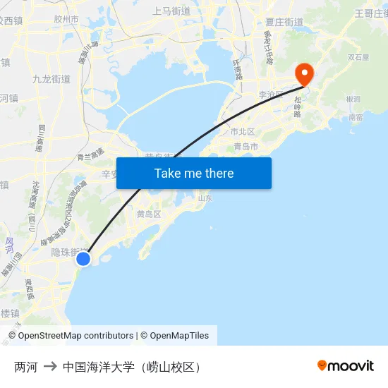 两河 to 中国海洋大学（崂山校区） map
