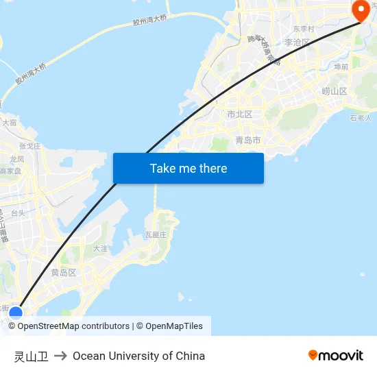 Lingshan Guard to Ocean University of China map