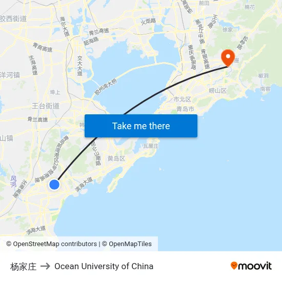 Yang Jiazhuang to Ocean University of China map