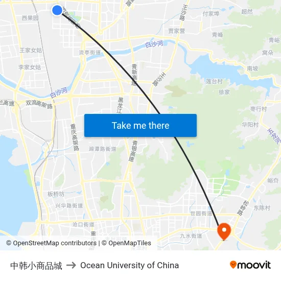 China-Korea Small Commodities City to Ocean University of China map