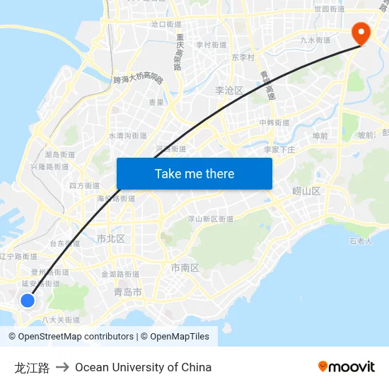 Longjiang Road to Ocean University of China map