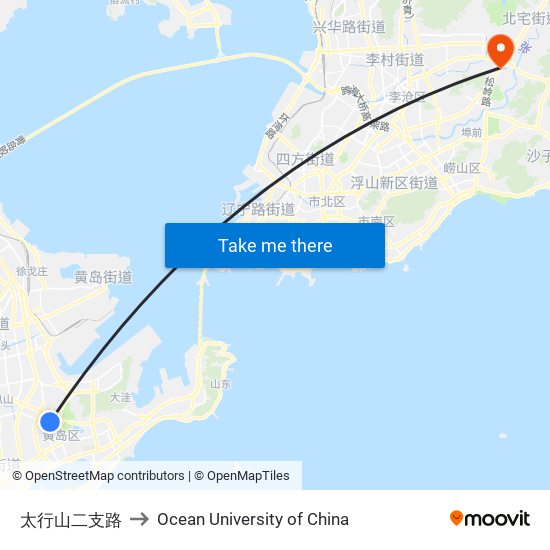 太行山二支路 to Ocean University of China map